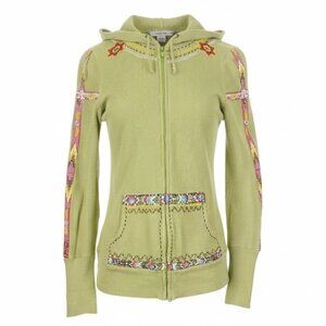 Rare Vintage Free People Native Beaded Thunderbird Aztec Thermal Zip Hoodie Sm